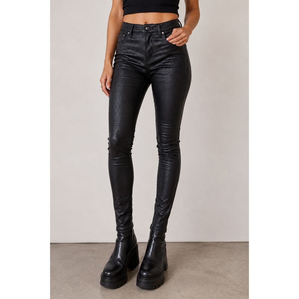 Monkey Ride NWOT Black Coated Skinny Jeans High Rise Waxed Size 5/27